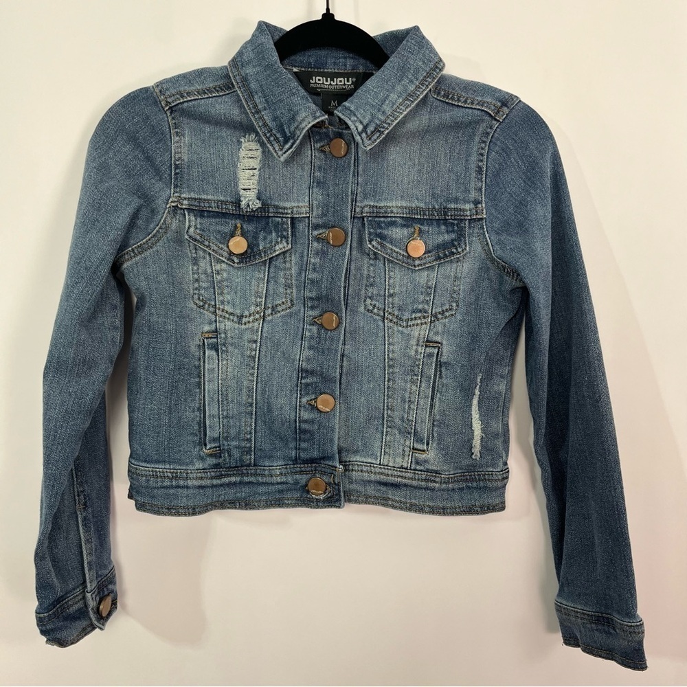 2/$30 Jou Jou Women’s Distressed Blue Jean Denim Jacket sz Medium